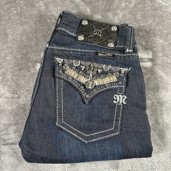 Miss Me‎ Jeans Women’s 27 Blue Skinny JP46565 Sequence Embroidered Flap Pockets - Picture 1 of 13